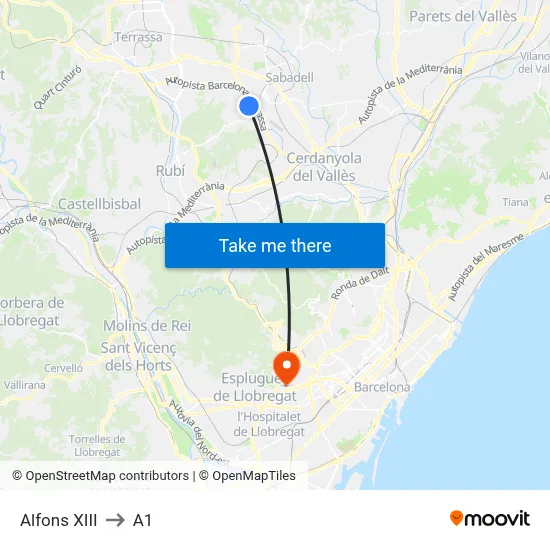 Alfons XIII to A1 map