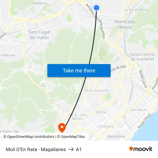 Molí D'En Rata - Magallanes to A1 map