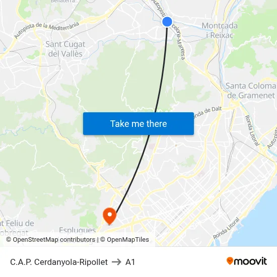 C.A.P. Cerdanyola-Ripollet to A1 map