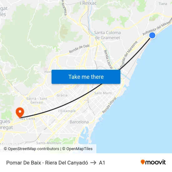 Pomar De Baix - Riera Del Canyadó to A1 map