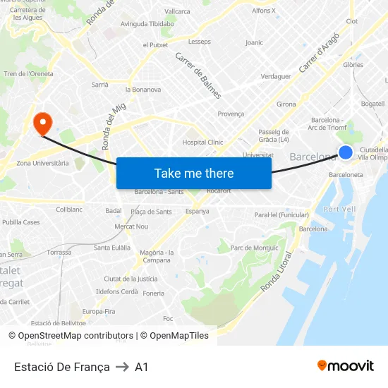 Estació De França to A1 map