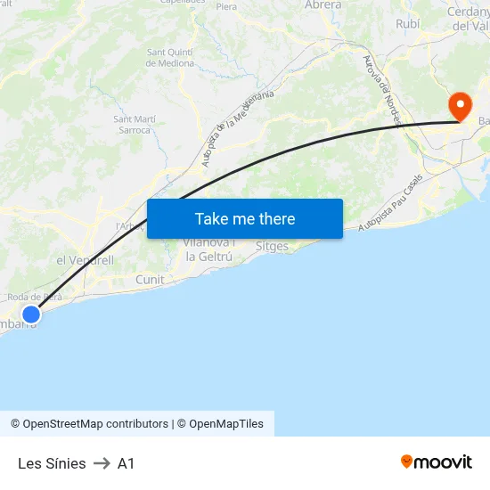 Les Sínies to A1 map