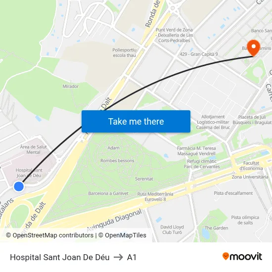 Hospital Sant Joan De Déu to A1 map