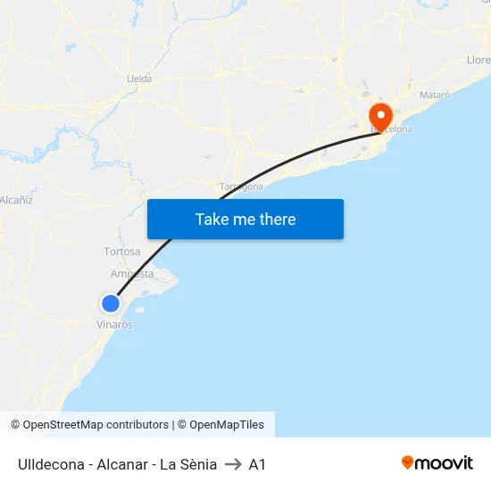 Ulldecona - Alcanar - La Sènia to A1 map