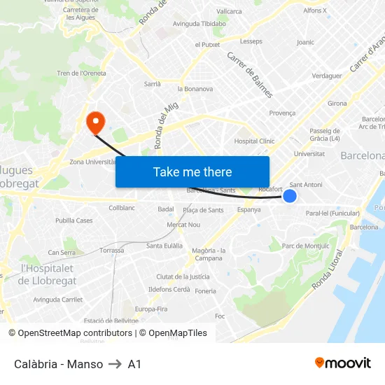 Calàbria - Manso to A1 map