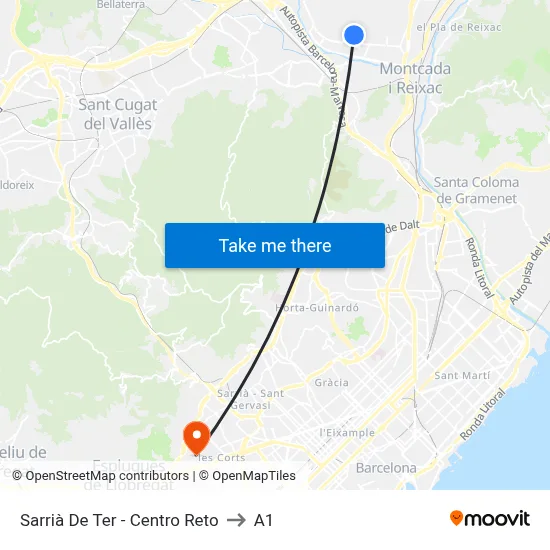 Sarrià De Ter - Centro Reto to A1 map