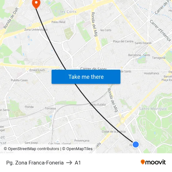 Pg. Zona Franca-Foneria to A1 map