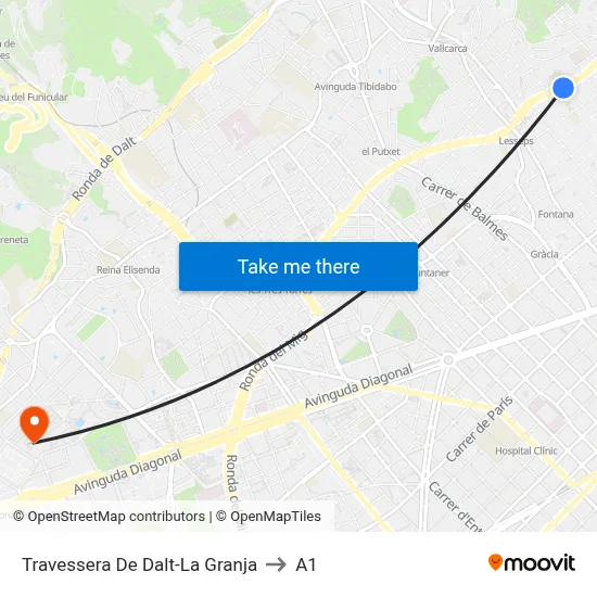 Travessera De Dalt-La Granja to A1 map