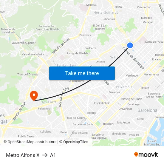 Metro Alfons X to A1 map