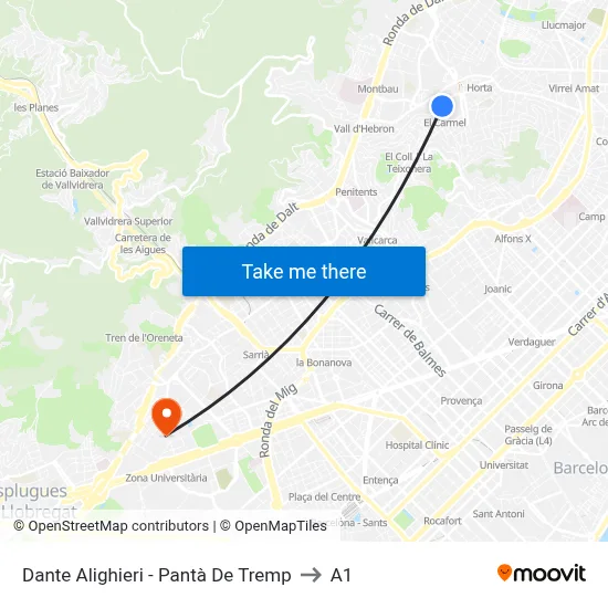 Dante Alighieri - Pantà De Tremp to A1 map