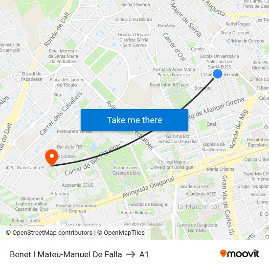 Benet I Mateu-Manuel De Falla to A1 map