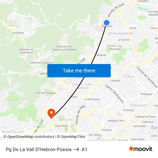Pg De La Vall D'Hebron-Poesia to A1 map
