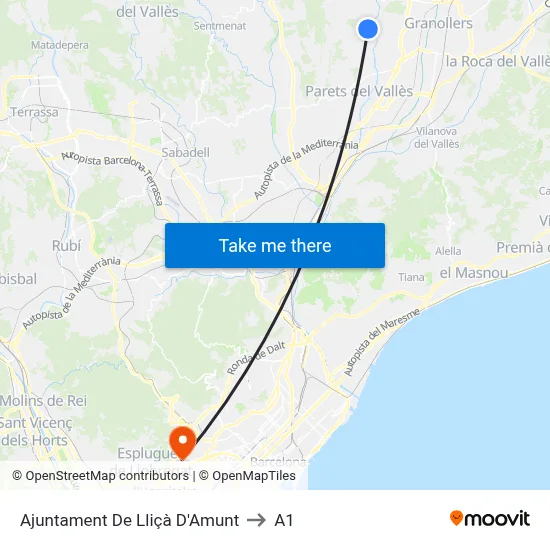 Ajuntament De Lliçà D'Amunt to A1 map