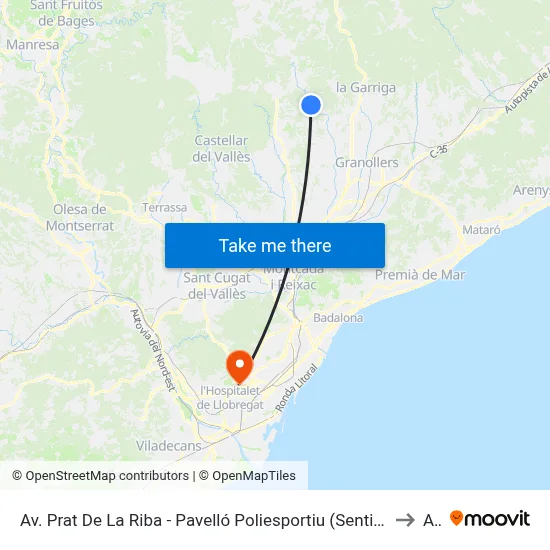 Av. Prat De La Riba - Pavelló Poliesportiu (Sentit Bcn) to A1 map