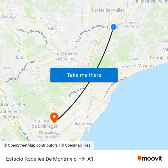 Estació Rodalies De Montmeló to A1 map