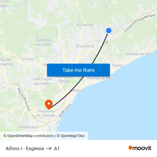 Alfons I - Església to A1 map