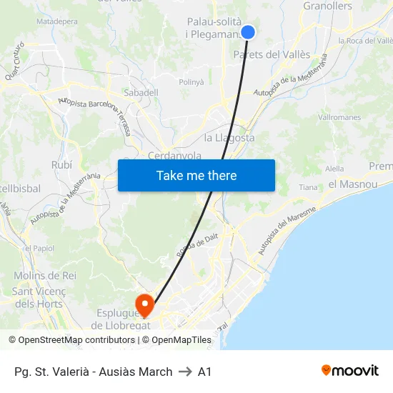 Pg. St. Valerià - Ausiàs March to A1 map