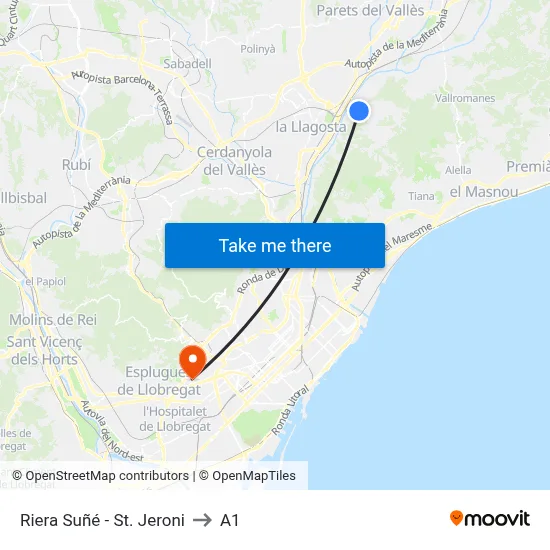 Riera Suñé - St. Jeroni to A1 map