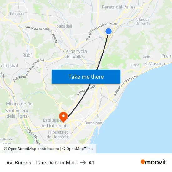 Av. Burgos - Parc De Can Mulà to A1 map