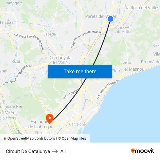 Circuit De Catalunya to A1 map