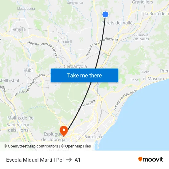 Escola Miquel Martí I Pol to A1 map