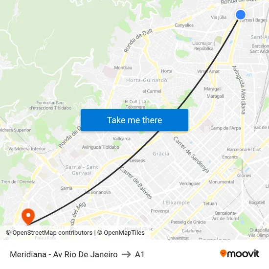 Meridiana - Av Rio De Janeiro to A1 map