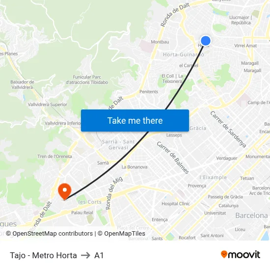 Tajo - Metro Horta to A1 map