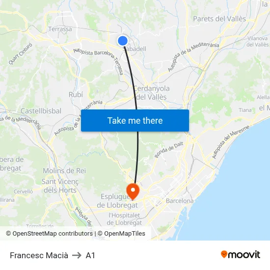 Francesc Macià to A1 map