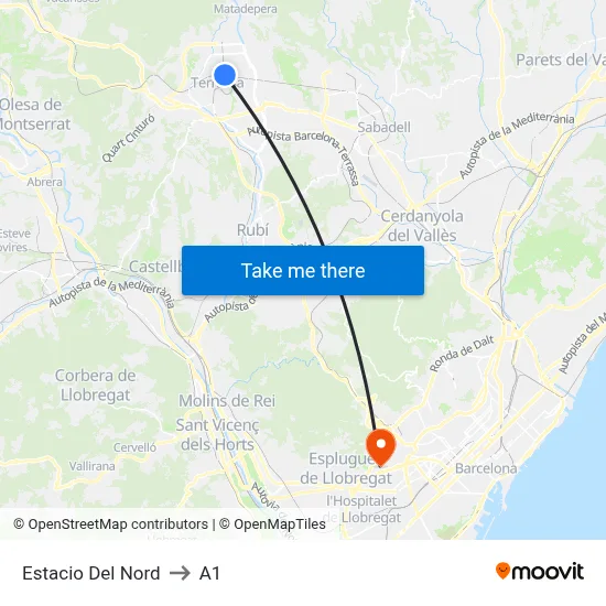 Estacio Del Nord to A1 map