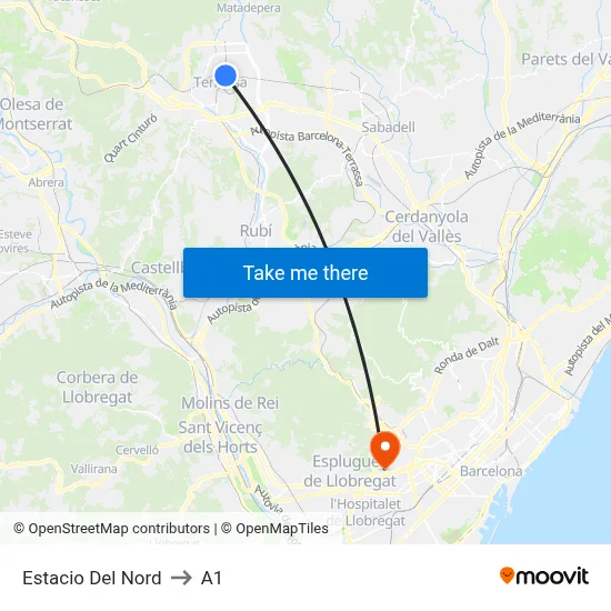 Estacio Del Nord to A1 map