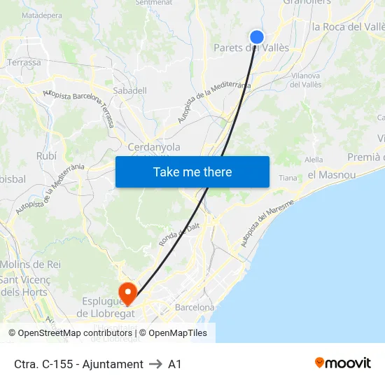 Ctra. C-155 - Ajuntament to A1 map