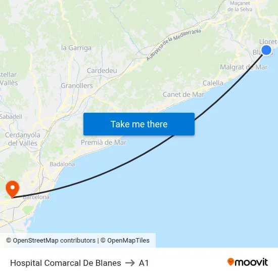 Hospital Comarcal De Blanes to A1 map