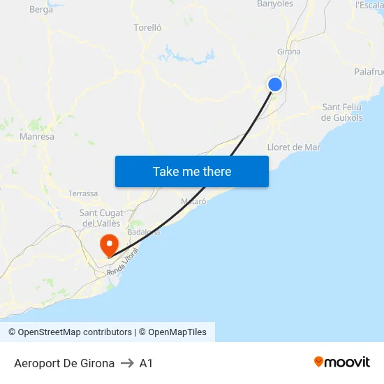 Aeroport De Girona to A1 map