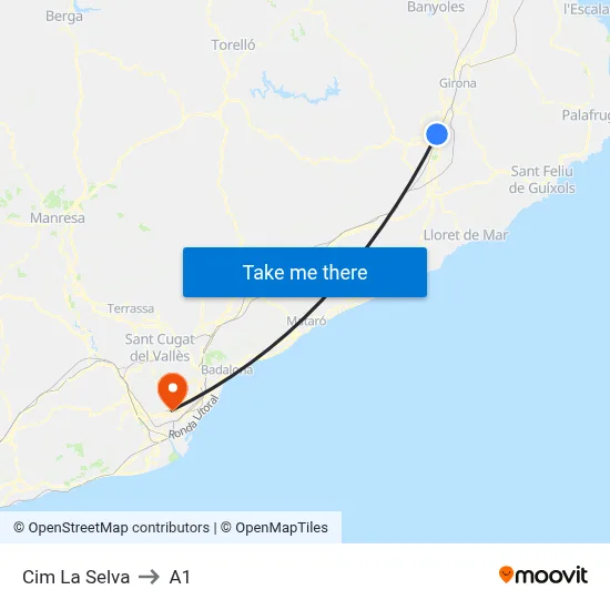 Cim La Selva to A1 map