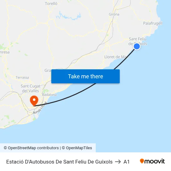 Estació D'Autobusos De Sant Feliu De Guíxols to A1 map