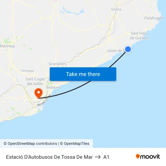 Estació D'Autobusos De Tossa De Mar to A1 map