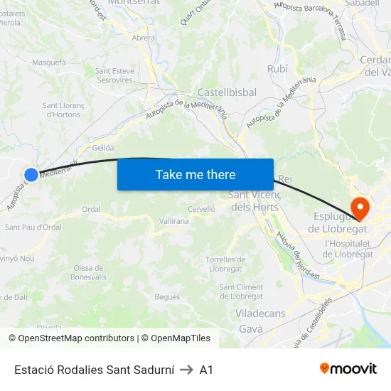 Estació Rodalies Sant Sadurní to A1 map