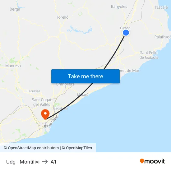 Udg - Montilivi to A1 map