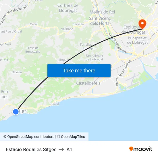Estació Rodalies Sitges to A1 map