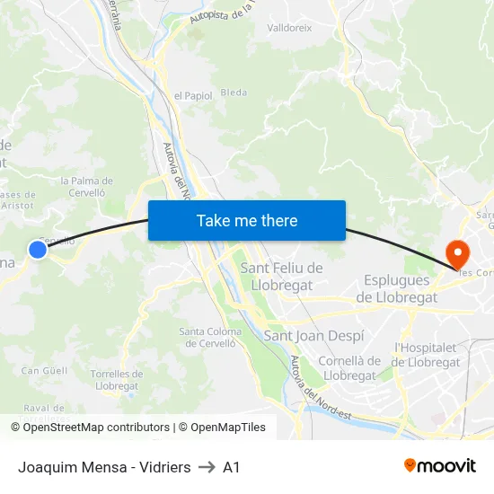 Joaquim Mensa - Vidriers to A1 map
