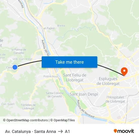 Av. Catalunya - Santa Anna to A1 map