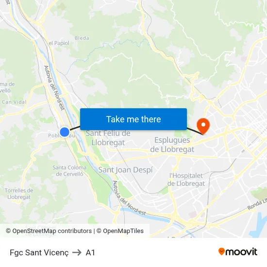 Fgc Sant Vicenç to A1 map