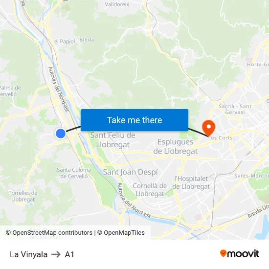 La Vinyala to A1 map