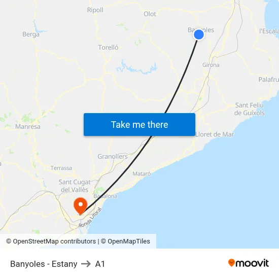Banyoles - Estany to A1 map