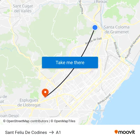 Sant Feliu De Codines to A1 map