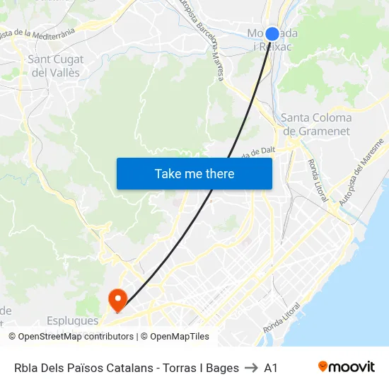 Rbla Dels Països Catalans - Torras I Bages to A1 map