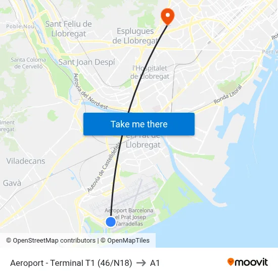 Aeroport - Terminal T1 to A1 map