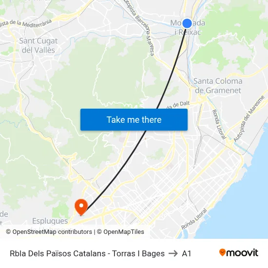 Rbla Dels Països Catalans - Torras I Bages to A1 map