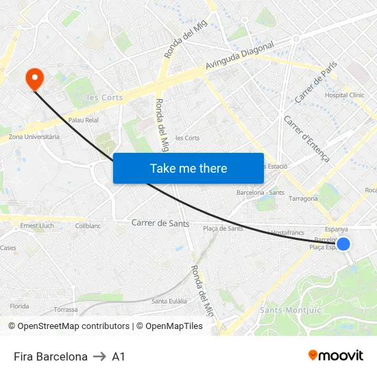 Fira Barcelona to A1 map