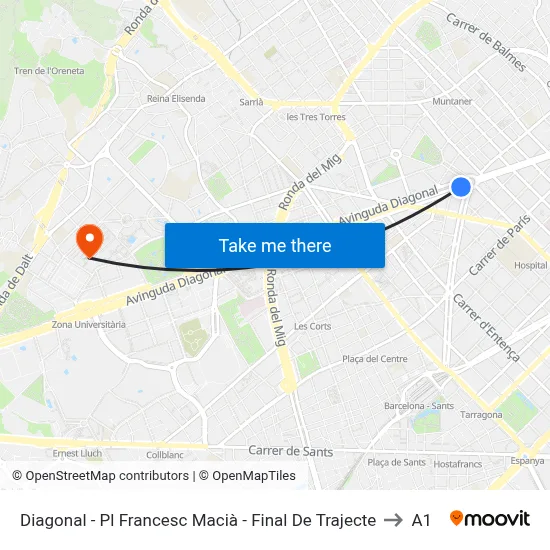 Diagonal - Pl Francesc Macià - Final De Trajecte to A1 map